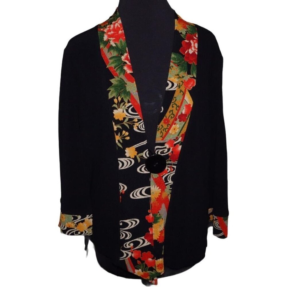 Soft Surroundings Kimono Cardigan Womens Size Small Asian Inspired‎ Black